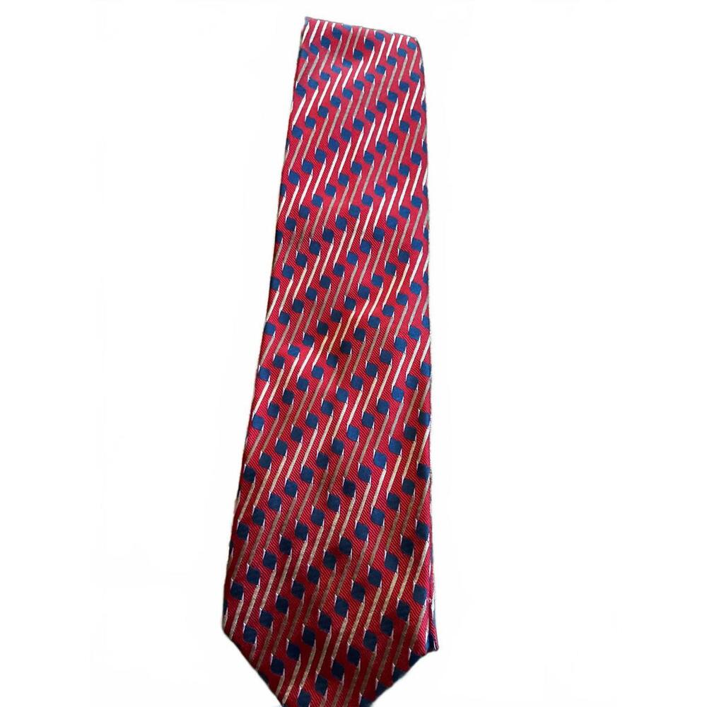 Zanzara  Silk Geometric Pattern Tie – Red & Blue
